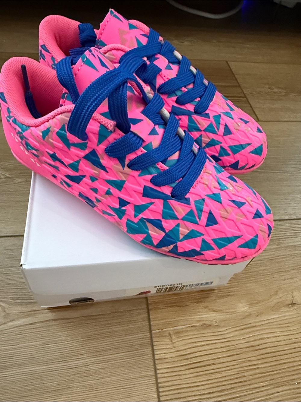 Kids Pink & Blue Soccer Cleats
